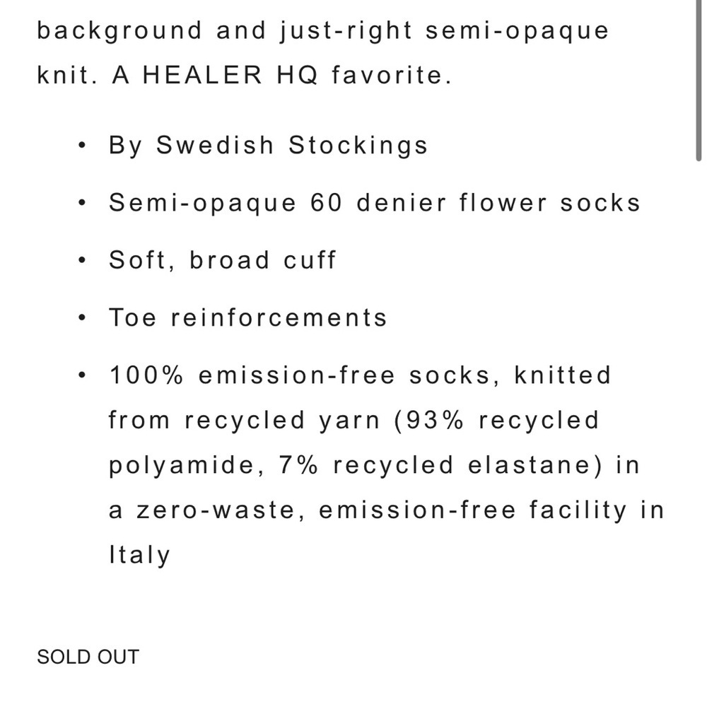 Swedish Stockings Ada Floral Socks Black One Pair Women’s — image 2 of 5